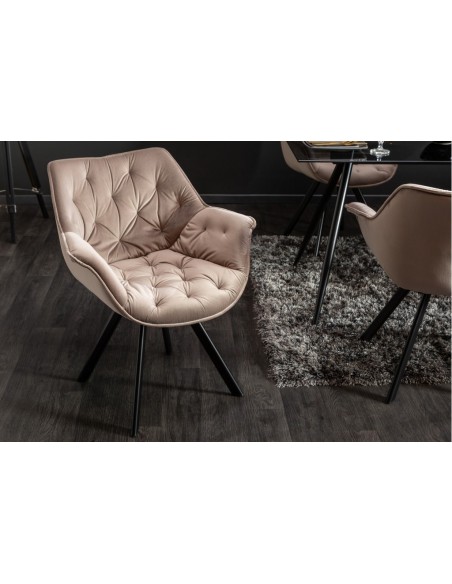 Chaise en velours THE DUTCH COMFORT champagne gris haut de gamme rembourr?e avec accoudoirs