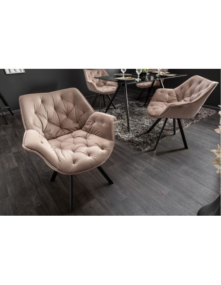 Chaise en velours THE DUTCH COMFORT champagne gris haut de gamme rembourr?e avec accoudoirs