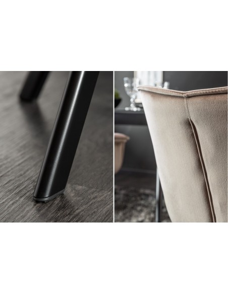 Chaise en velours THE DUTCH COMFORT champagne gris haut de gamme rembourr?e avec accoudoirs