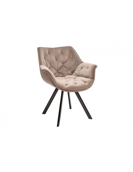 Chaise en velours THE DUTCH COMFORT champagne gris haut de gamme rembourr?e avec accoudoirs