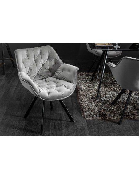 Chaise en velours THE DUTCH COMFORT gris rembourr? de haute qualit? avec accoudoirs