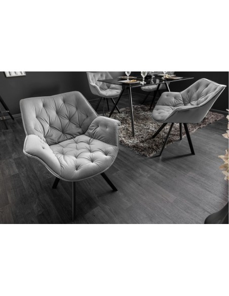 Chaise en velours THE DUTCH COMFORT gris rembourr? de haute qualit? avec accoudoirs