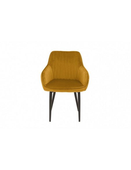 Chaise noble avec accoudoirs TURIN jaune moutarde Velours avec surpiqûres