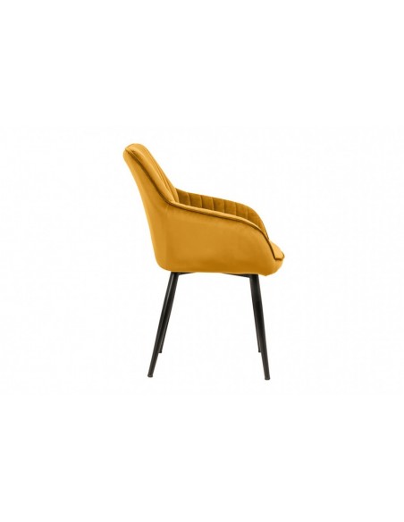 Chaise noble avec accoudoirs TURIN jaune moutarde Velours avec surpiqûres