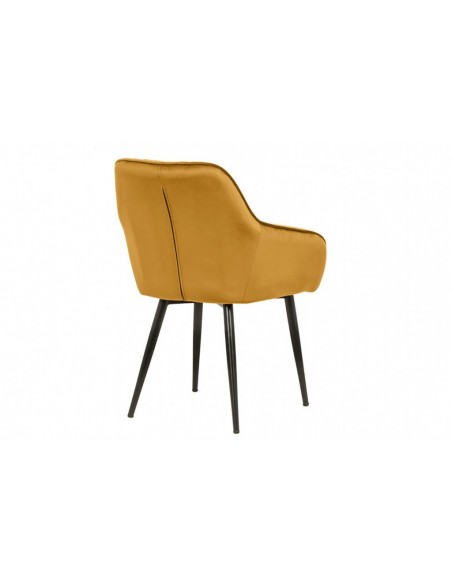 Chaise noble avec accoudoirs TURIN jaune moutarde Velours avec surpiqûres