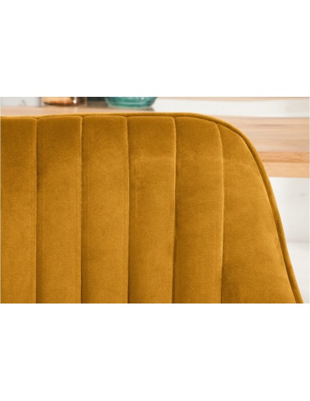 Chaise noble avec accoudoirs TURIN jaune moutarde Velours avec surpiqûres