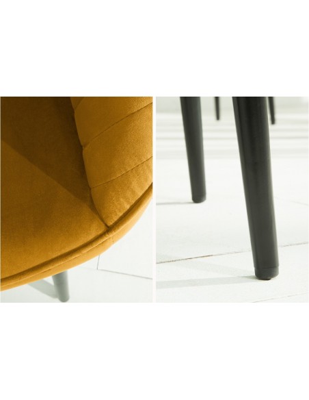 Chaise noble avec accoudoirs TURIN jaune moutarde Velours avec surpiqûres