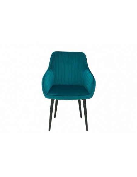 Chaise noble avec accoudoirs TURIN turquoise velours avec surpiqûres