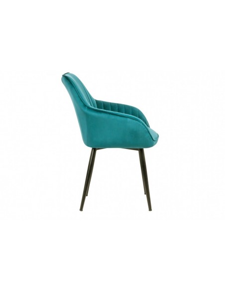 Chaise noble avec accoudoirs TURIN turquoise velours avec surpiqûres