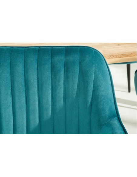 Chaise noble avec accoudoirs TURIN turquoise velours avec surpiqûres