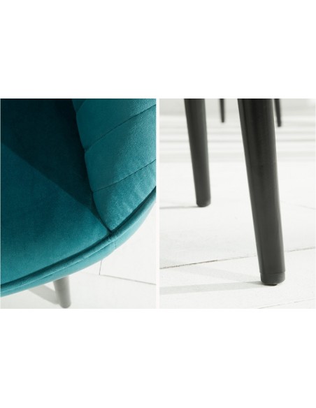 Chaise noble avec accoudoirs TURIN turquoise velours avec surpiqûres