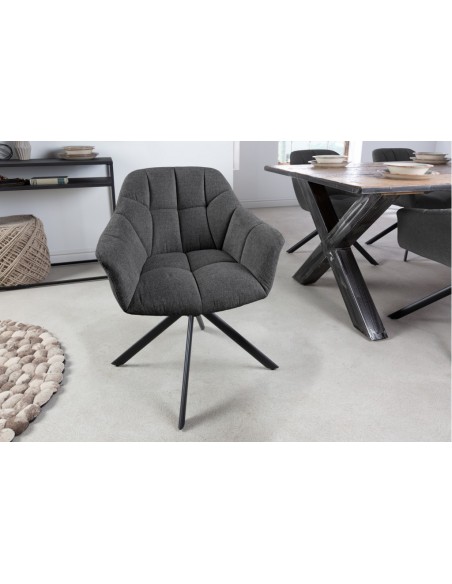 Chaise pivotante PAPILLON anthracite piq?res décoratives structure noire