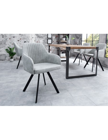 Chaise rétro design LUCCA pierre grise avec surpiqûres style industriel