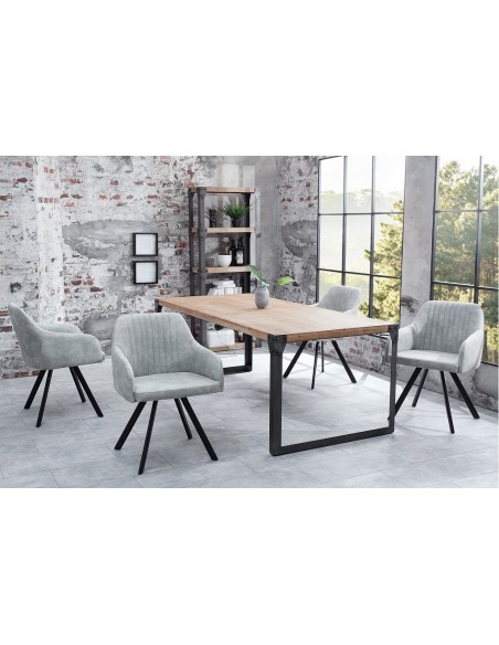 Chaise rétro design LUCCA pierre grise avec surpiqûres style industriel
