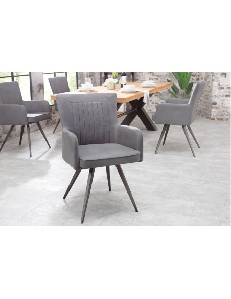 Chaise rétro design ROADSTER gris antique avec accoudoirs et ressorts