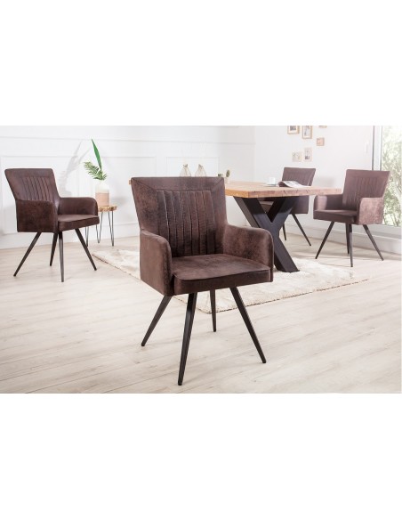 Chaise rétro design ROADSTER marron antique avec accoudoirs
