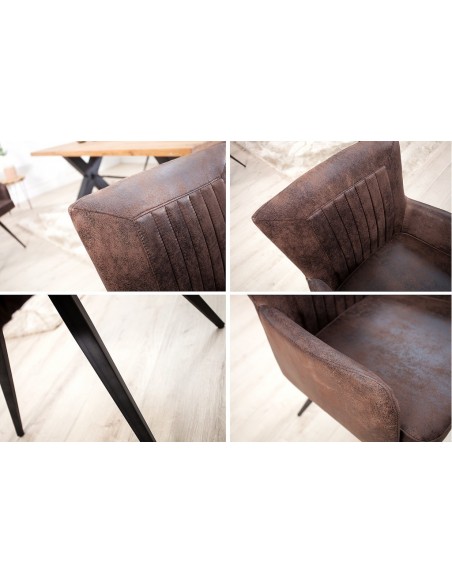 Chaise rétro design ROADSTER marron antique avec accoudoirs