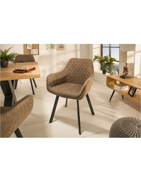 Chaise rétro PALERMO taupe avec accoudoirs et surpiqûres décoratives