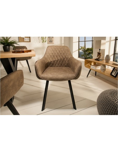 Chaise rétro PALERMO taupe avec accoudoirs et surpiqûres décoratives