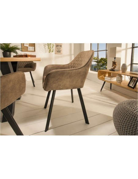 Chaise rétro PALERMO taupe avec accoudoirs et surpiqûres décoratives