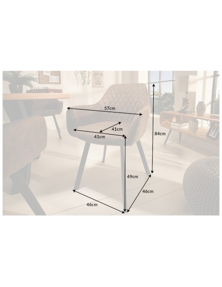 Chaise rétro PALERMO taupe avec accoudoirs et surpiqûres décoratives