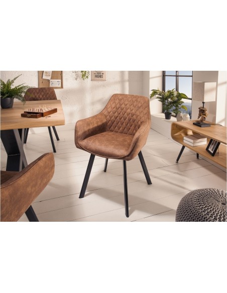 Chaise rétro PALERMO vintage marron clair avec accoudoirs et surpiqûres décoratives