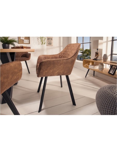 Chaise rétro PALERMO vintage marron clair avec accoudoirs et surpiqûres décoratives