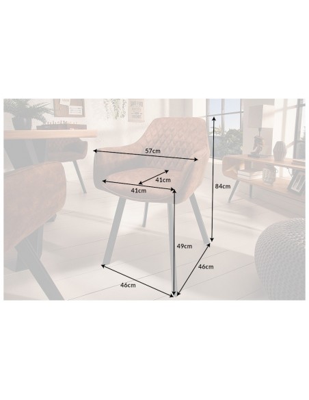 Chaise rétro PALERMO vintage marron clair avec accoudoirs et surpiqûres décoratives