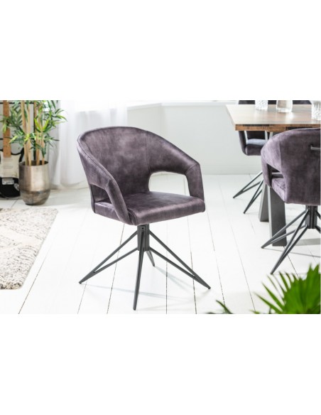 Chaise rétro pivotante ETERNITY gris velours avec poign?e confort