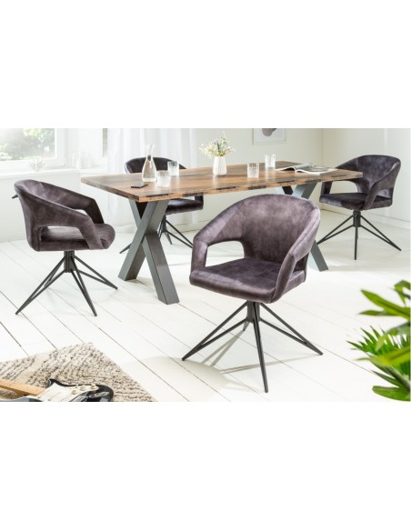Chaise rétro pivotante ETERNITY gris velours avec poign?e confort