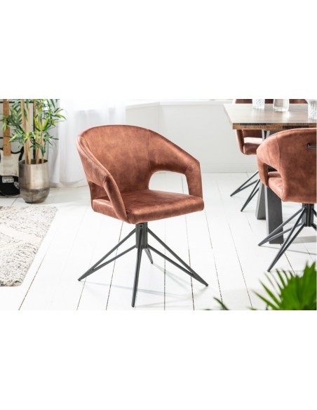 Chaise rétro pivotante ETERNITY marron velours avec poign?e confort