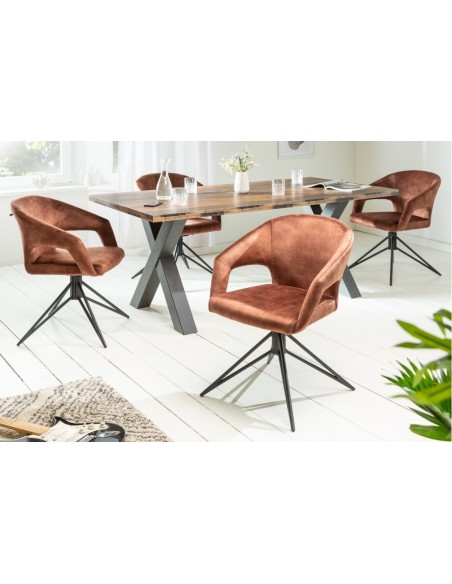 Chaise rétro pivotante ETERNITY marron velours avec poign?e confort