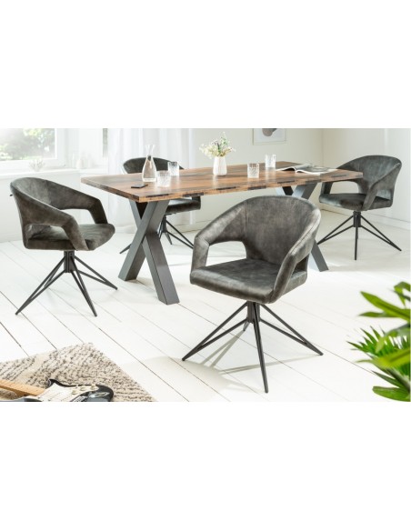 Chaise rétro pivotante ETERNITY vert foncé velours avec poign?e confort