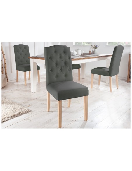 Elégante chaise CASTLE grise avec surpiqûres Chesterfield de style campagnard