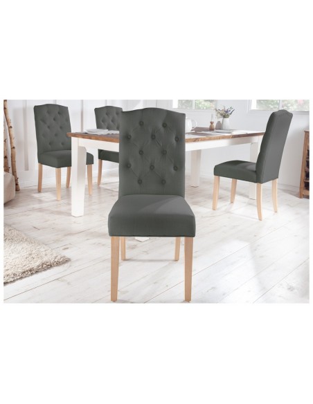 Elégante chaise CASTLE grise avec surpiqûres Chesterfield de style campagnard