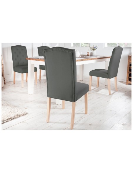 Elégante chaise CASTLE grise avec surpiqûres Chesterfield de style campagnard