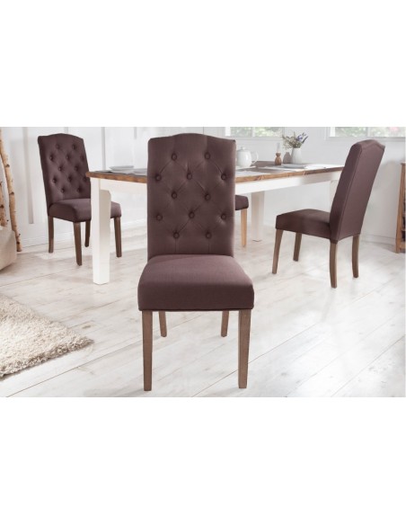Elégante chaise CASTLE marron avec surpiqûres Chesterfield de style campagnard
