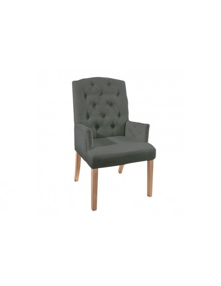 Elégante chaise à accoudoirs CASTLE grise avec surpiqûres Chesterfield de style campagnard