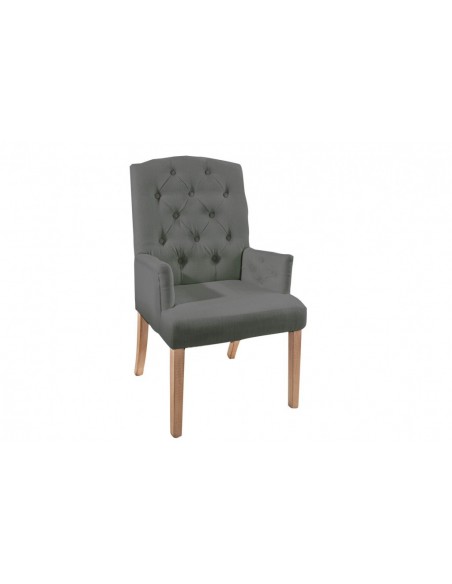 Elégante chaise à accoudoirs CASTLE gris-vert avec surpiqûres Chesterfield de style campagnard