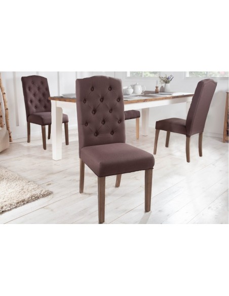 Elégante chaise CASTLE marron avec surpiqûres Chesterfield de style campagnard