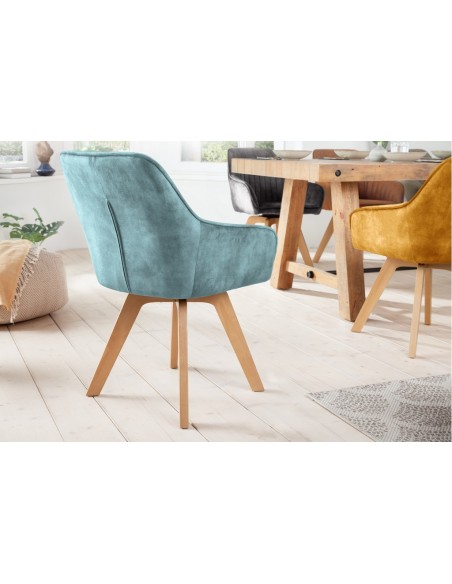 Chaise design pivotante LIVORNO p?trole velours pieds en hêtre