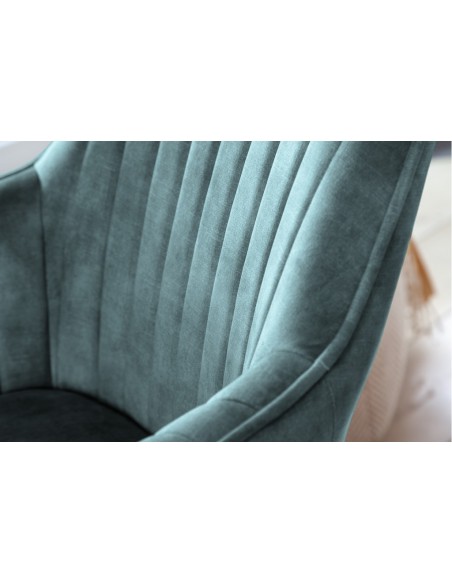 Chaise design pivotante LIVORNO p?trole velours pieds en hêtre