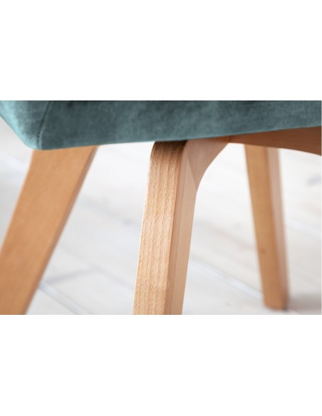 Chaise design pivotante LIVORNO p?trole velours pieds en hêtre