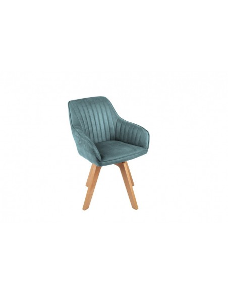 Chaise design pivotante LIVORNO p?trole velours pieds en hêtre