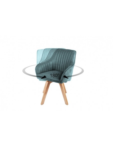 Chaise design pivotante LIVORNO p?trole velours pieds en hêtre