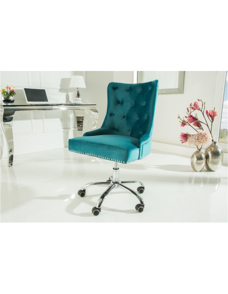 Chaise de bureau réglable en hauteur turquoise velours