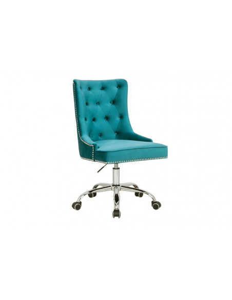Chaise de bureau réglable en hauteur turquoise velours