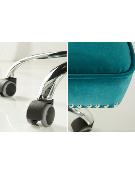 Chaise de bureau réglable en hauteur turquoise velours
