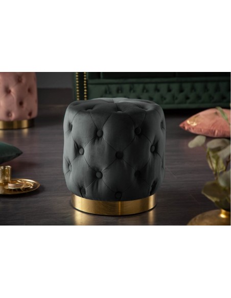 Tabouret élégant MODERN 37cm velours noir pied or