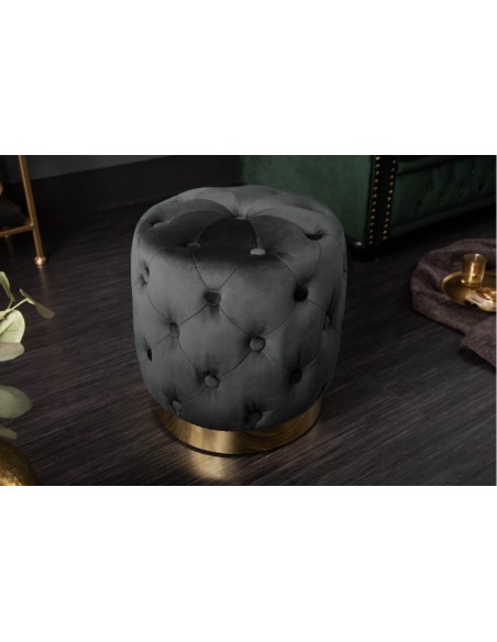 Tabouret élégant MODERN 37cm velours noir pied or